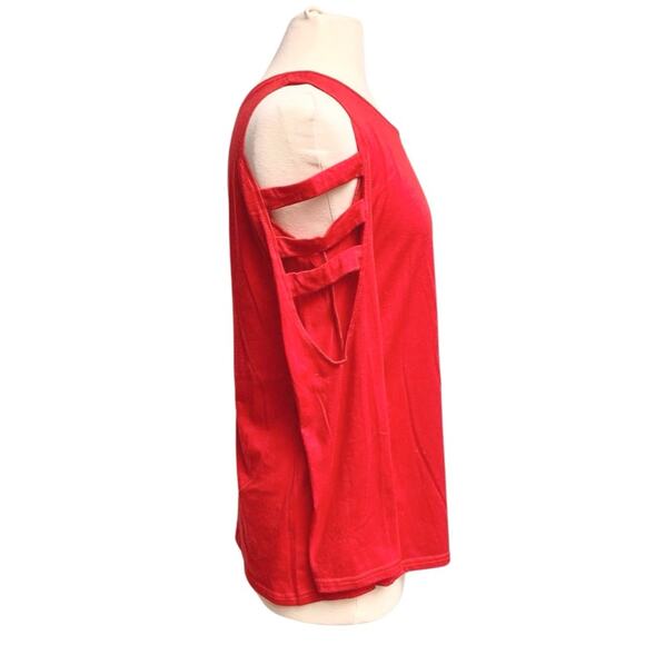 Red Cold Shoulder Ladder Sleeve Cutout Top - Picture 2 of 7